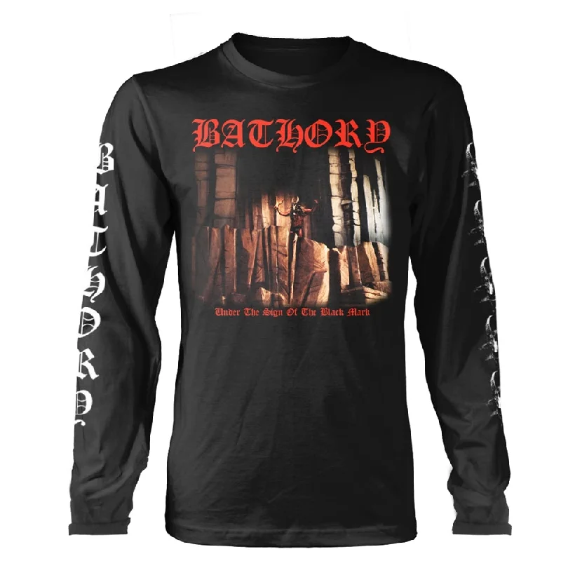 Bathory Unisex Long Sleeved T-shirt: Under The Sign (back print) V-Neck T-Shirt Long Sleeve Cotton