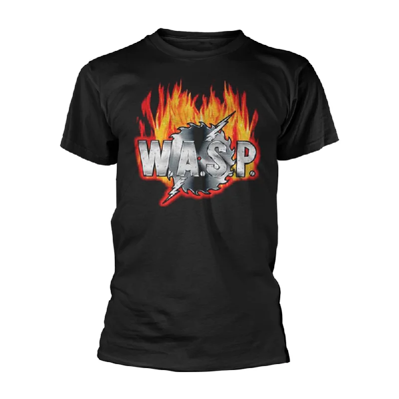 W.A.S.P. Unisex T-shirt: Sawblade Logo Notch Collar Peter Pan Collar Cowl Neck