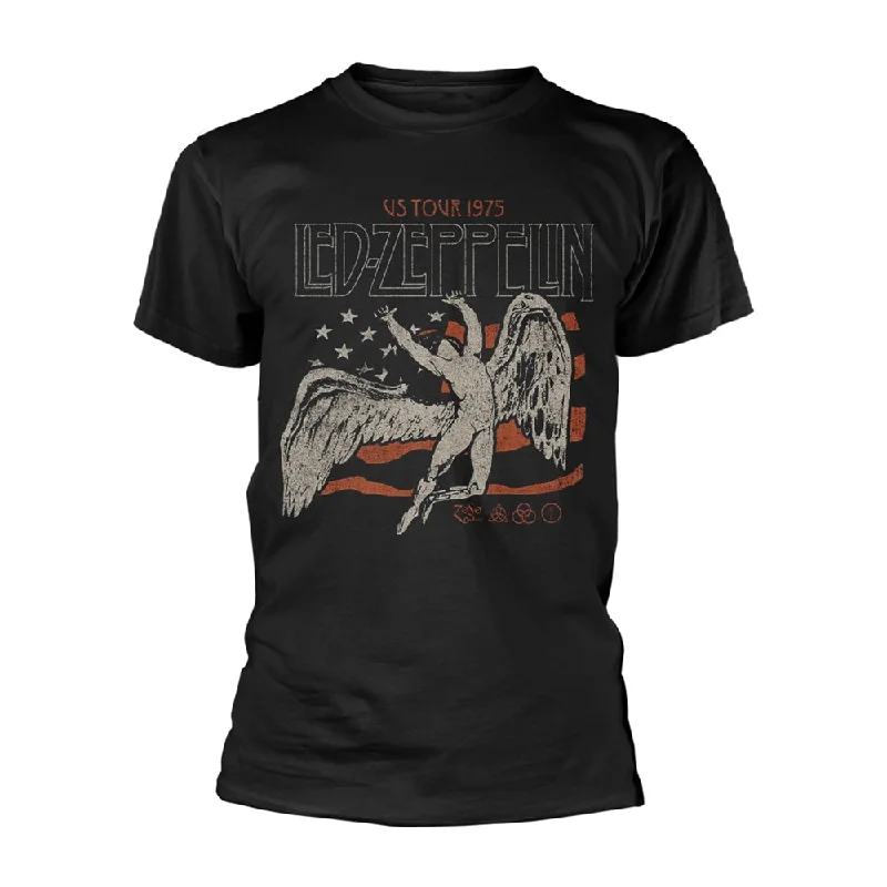 Led Zeppelin Unisex T-shirt: Us 1975 Tour Flag Striped Floral Plaid