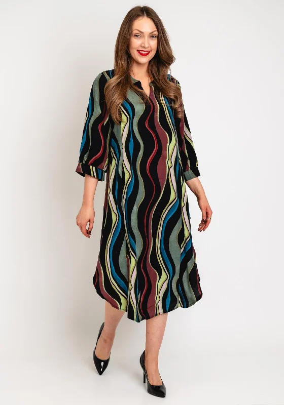 Natalia Collection Wavy Print Tunic Midi Dress, Multi Elegant Satin Slip Midi Dress