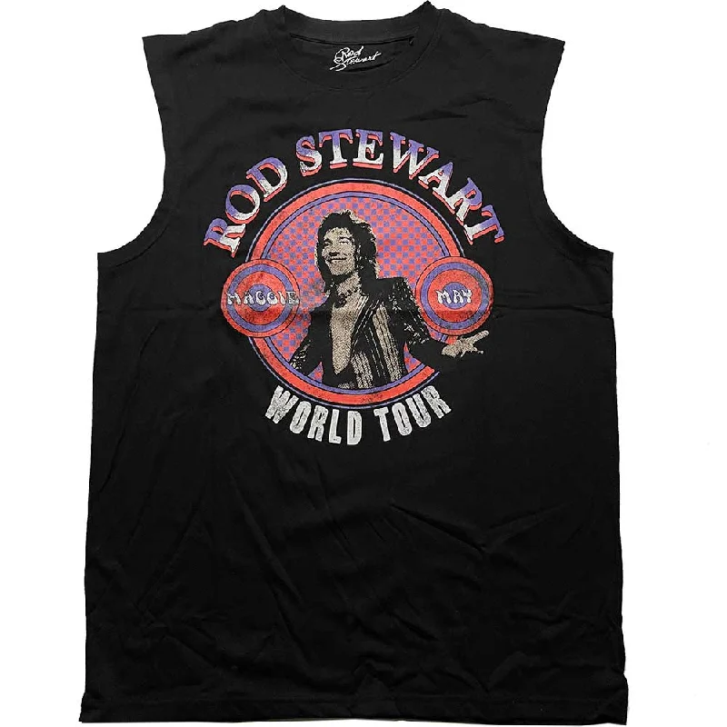 Rod Stewart Unisex Vest T-Shirt: World Tour (Tank) Notch Collar Peter Pan Collar Cowl Neck