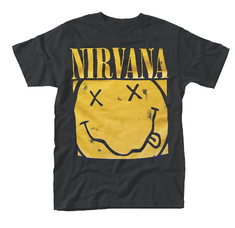 Nirvana Unisex T-shirt: Box Happy Face Collared Crew Neck Turtle Neck