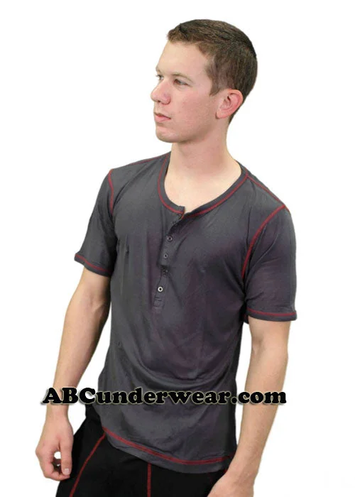 Mens Short Sleeved Front Button Viscose Tee -Closeout Chenille Blend Fleece Blend Nylon Blend