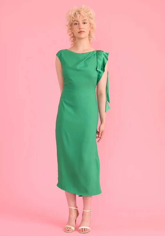 Sisters By Caroline Kilkenny Gianna Shoulder Tie Midi Dress, Green Fashionable Casual Midi Dress