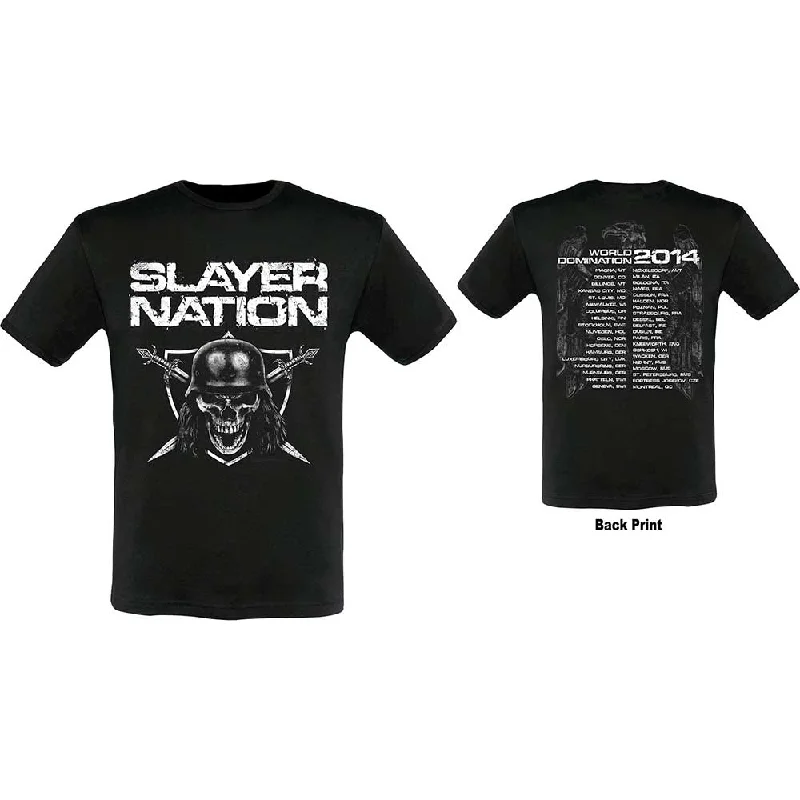 Slayer | Official Band T-Shirt | Slayer Nation 2014 Dates (Ex-Tour with Back Print) Notch Collar Peter Pan Collar Cowl Neck