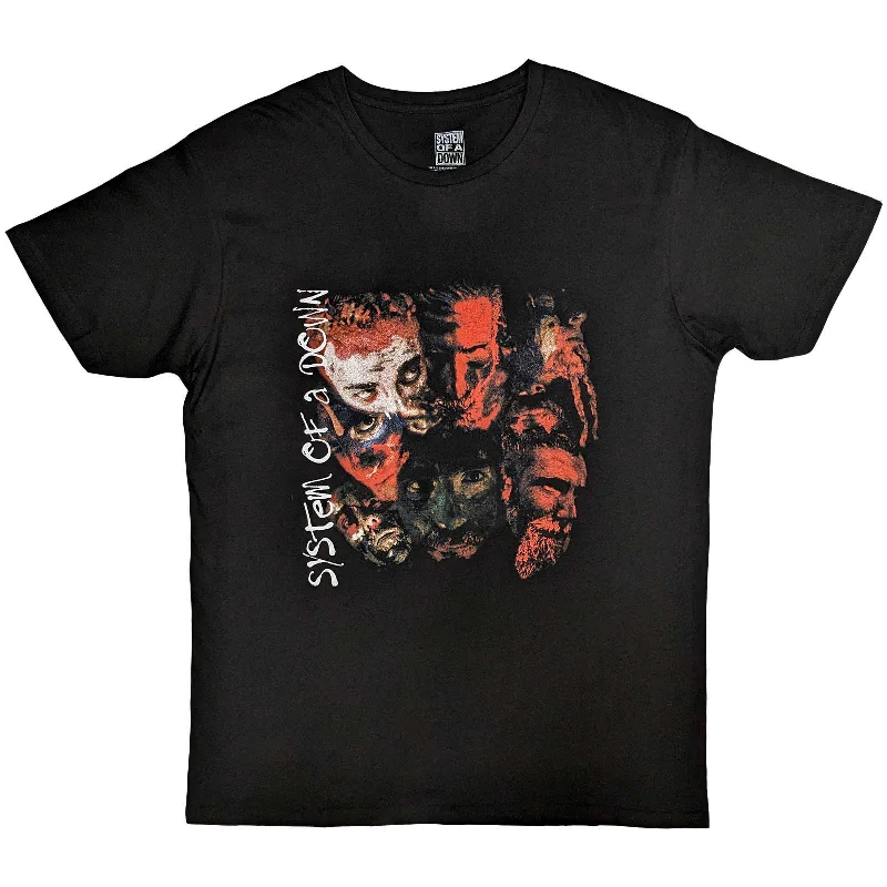 System Of A Down | Official Band T-Shirt | Painted Faces Collared Crew Neck Turtle Neck