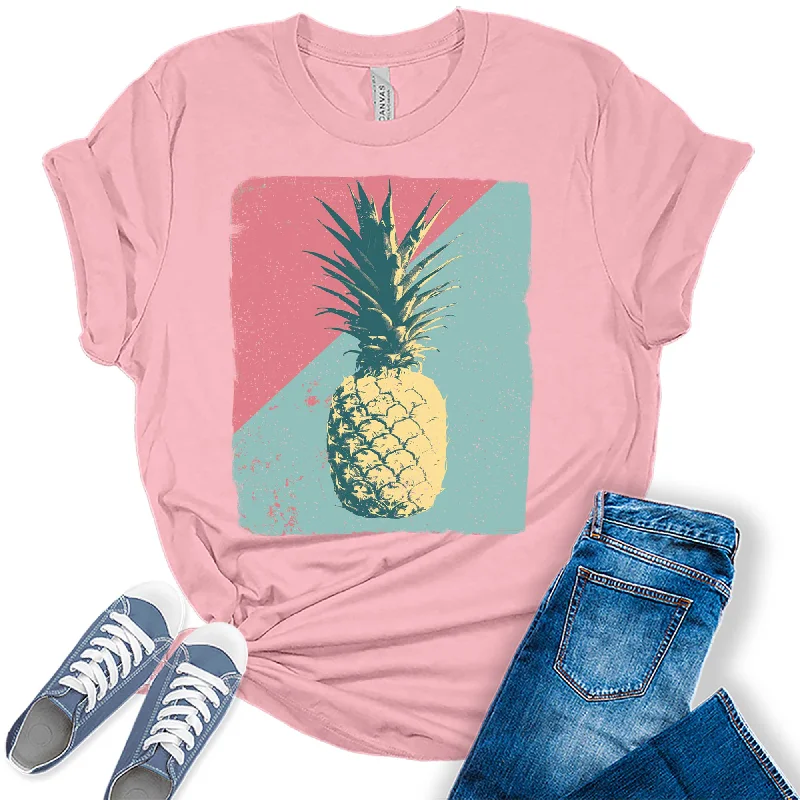 Summer Tropical Pineapple Graphic Tees For Women Zippered Front Buttoned Front Snap Front