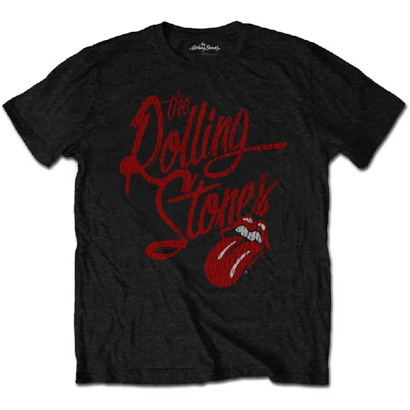 The Rolling Stones | Official Band T-Shirt | Script Logo (Soft-Hand Inks) Collared Crew Neck Turtle Neck