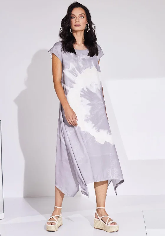 Naya Tie Dye Placement Print Midi Dress, Mink Elegant Satin Midi Dress