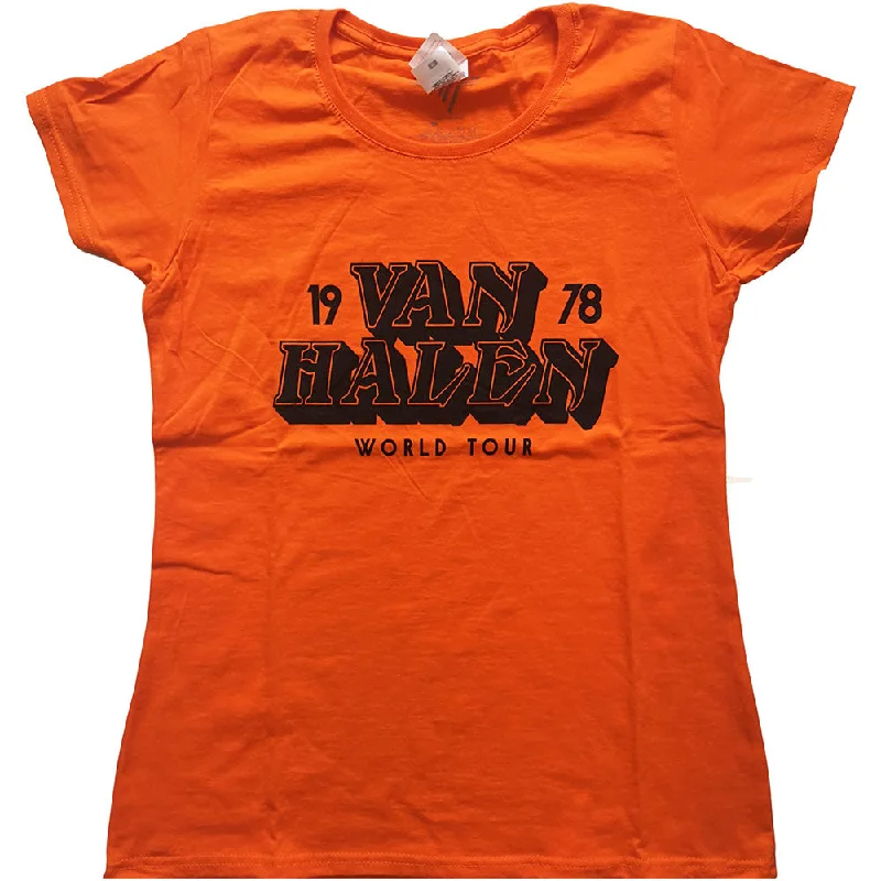 Van Halen Ladies T-Shirt: World Tour '78 Spandex Blend Rayon Blend Denim Blend