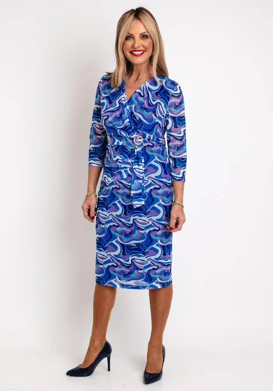 Via Veneto Swirl Print Mesh Midi Dress, Cornflower Comfortable Casual Midi Dress