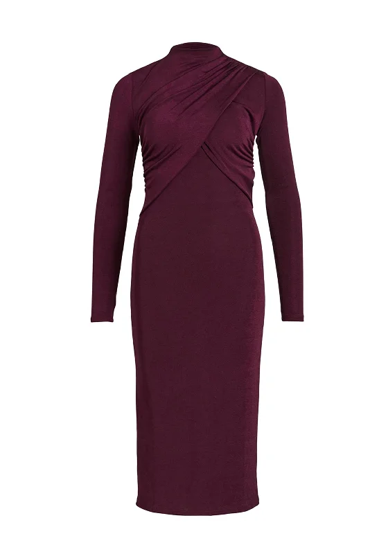 Vila Verona Funnel Neck Midi Dress, Winter Bloom Elegant V-Neck Midi Dress