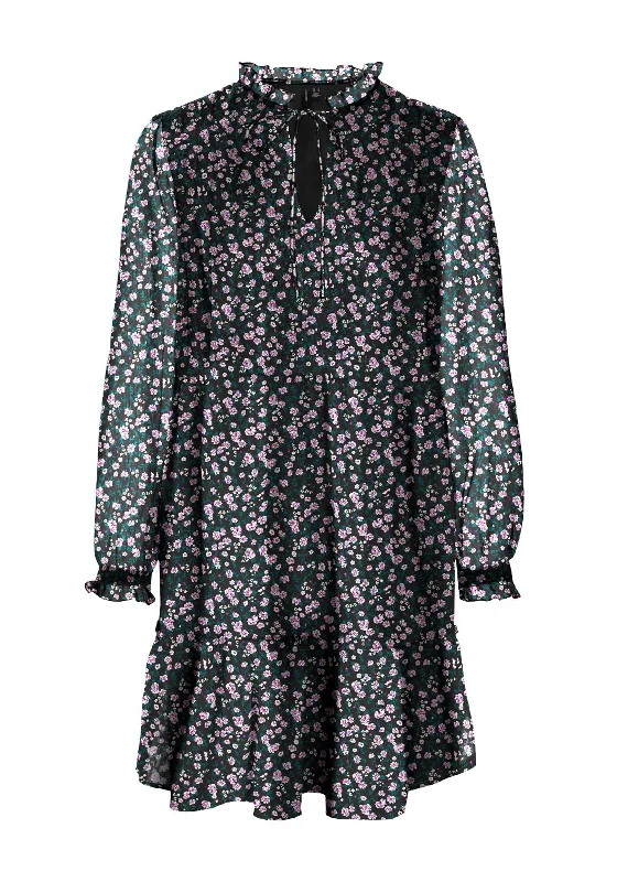 Vero Moda Dandi Floral Print Mini Dress, Black & Pink Cozy Knit Mini Dress