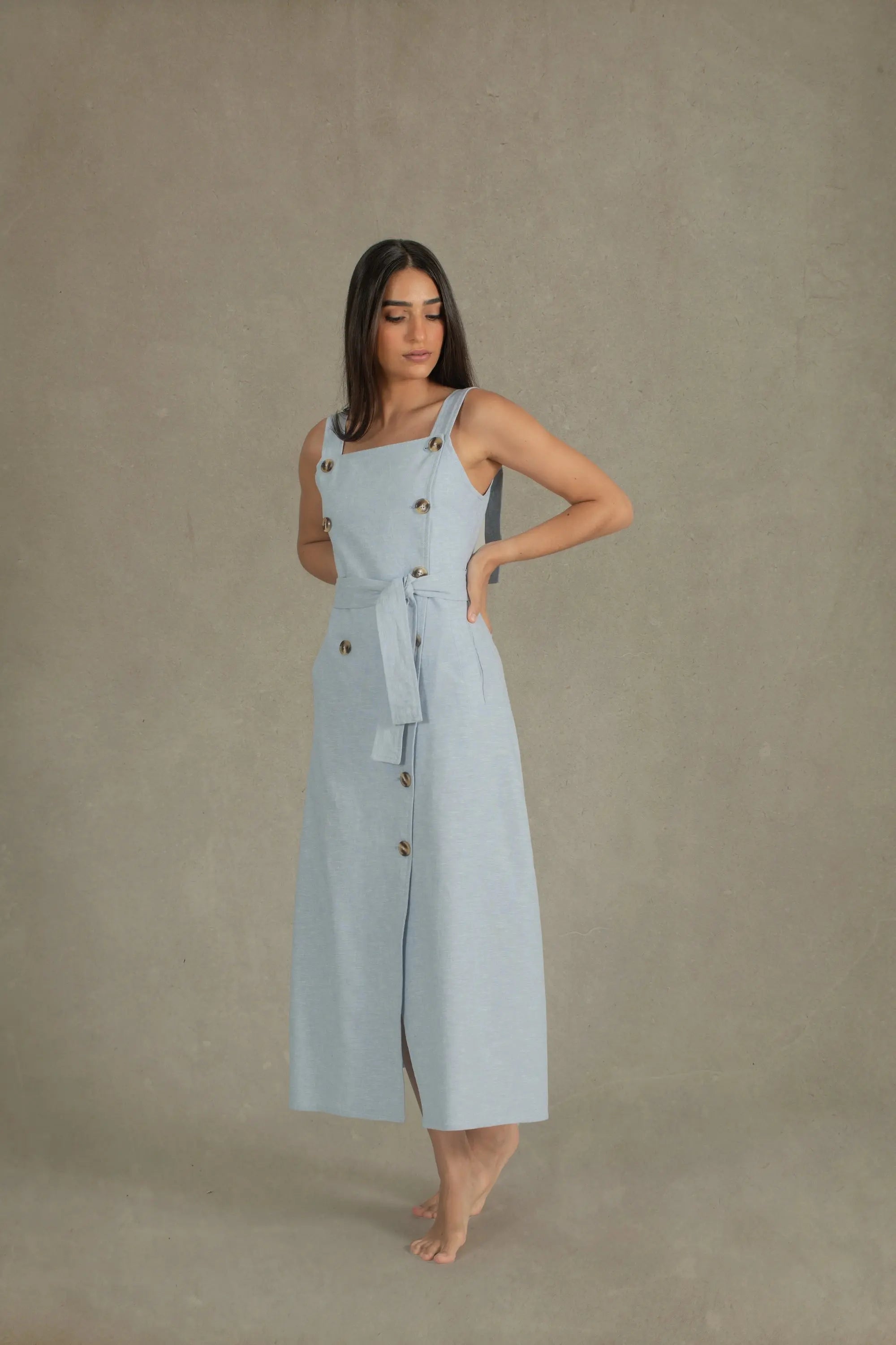 Volonté Linen Midi Dress Sky Blue Trendy Bodycon Midi Dress