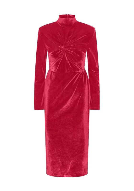 Y.A.S Novella Twisted Front Velvet Midi Dress, Tango Red Elegant Floral Midi Dress