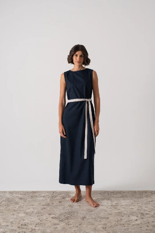 Zuri Midi Dress in Navy Fashionable Plaid Midi Dress