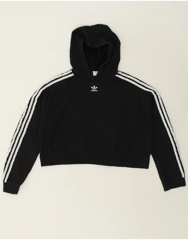 ADIDAS Womens Crop Hoodie Jumper UK 12 Medium Black Cotton Hoodie with Elastic Waist Stretchable Comfortable ADIDAS Womens Crop Hoodie Jumper UK 12 Medium Black Cotton Hoodie with Elastic Waist Stretchable Comfortable