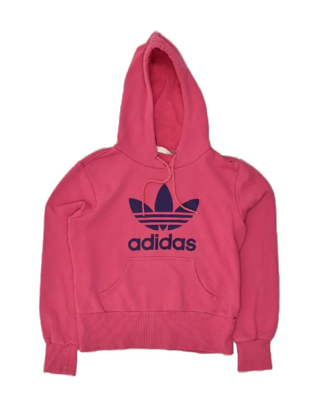 ADIDAS Womens Graphic Hoodie Jumper EU 38 Medium Pink Cotton Hoodie with Button Classic Timeless