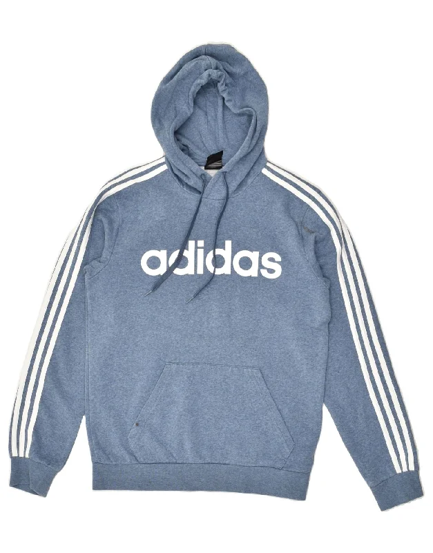 ADIDAS Womens Graphic Hoodie Jumper UK 10 Small Blue Cotton Hoodie with Logo Branding Identity