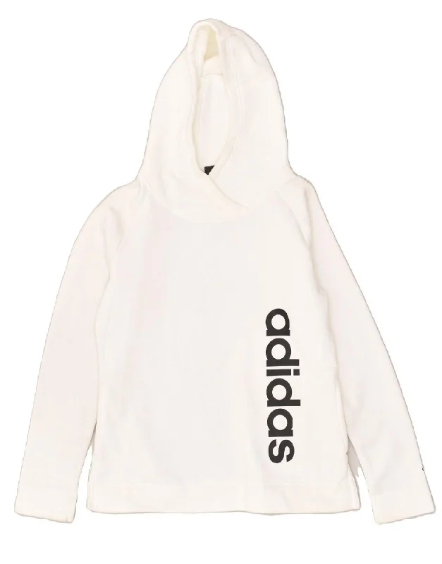 ADIDAS Womens Graphic Hoodie Jumper UK 12/14 Medium White Cotton Hoodie with Patch Decorative Personalized