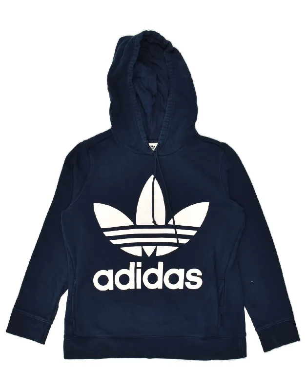 ADIDAS Womens Graphic Hoodie Jumper UK 12  Medium Navy Blue Cotton Oversized Hoodie Comfort Casual