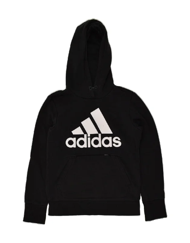 ADIDAS Womens Graphic Hoodie Jumper UK 4/6 XS Black Cotton Hoodie with Gradient Ombre Colorful