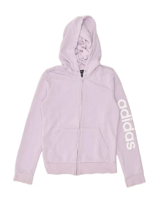 ADIDAS Womens Graphic Hoodie Jumper UK 4/6 XS Purple Hoodie with Slit Hem Functional Movement