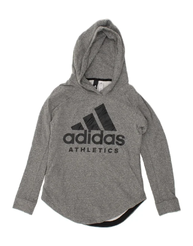 ADIDAS Womens Graphic Hoodie Jumper UK 8/10 Small Grey Cotton Hoodie with Lining Warm Insulated