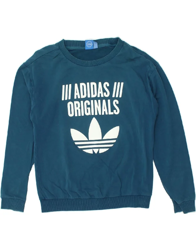 ADIDAS Womens Graphic Sweatshirt Jumper UK 10 Small Blue Cotton Hoodie Sweatshirt Pullover