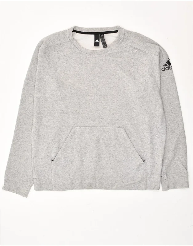 ADIDAS Womens Graphic Sweatshirt Jumper UK 14 Medium Grey Cotton Hoodie with Elastic Waist Stretchable Comfortable