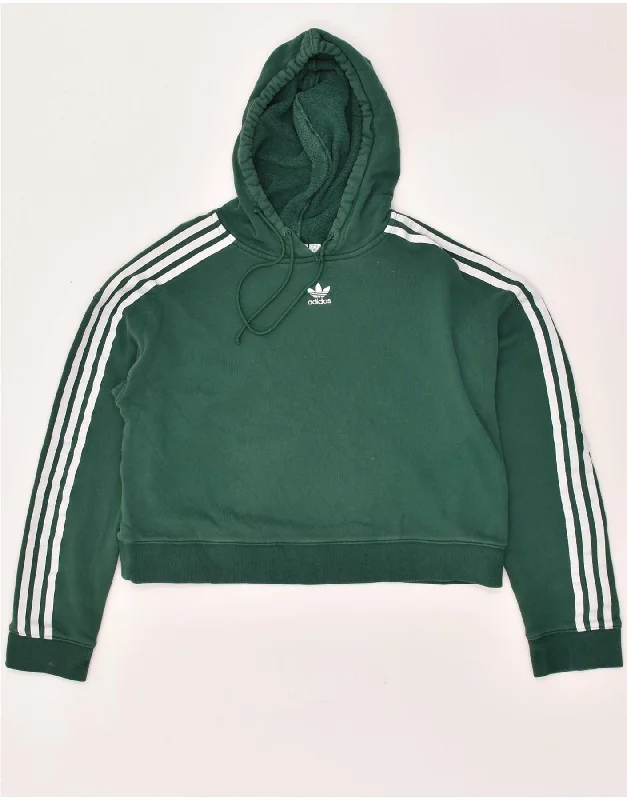 ADIDAS Womens Oversized Crop Hoodie Jumper UK 10 Small Green Cotton Hoodie Jacket Zipper Layering