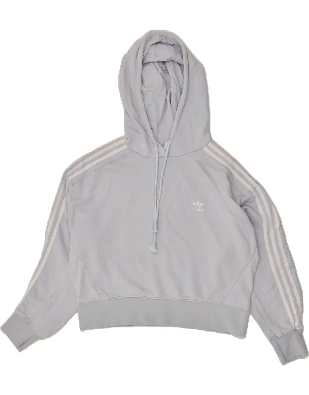 ADIDAS Womens Oversized Crop Hoodie Jumper UK 12 Medium Blue Cotton Hoodie with Tied Waist Feminine Flattering ADIDAS Womens Oversized Crop Hoodie Jumper UK 12 Medium Blue Cotton Hoodie with Tied Waist Feminine Flattering