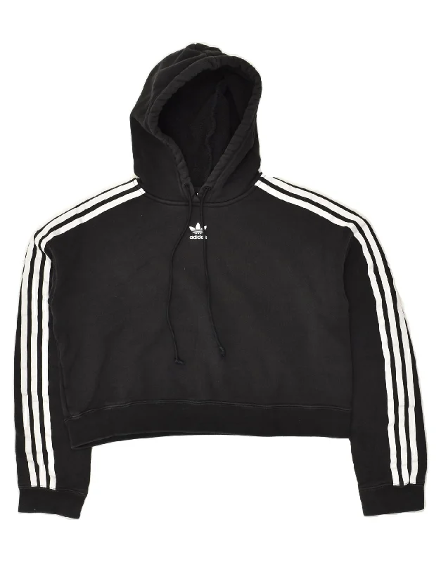 ADIDAS Womens Oversized Crop Hoodie Jumper UK 6 XS  Black Cotton Hoodie with Gradient Ombre Colorful