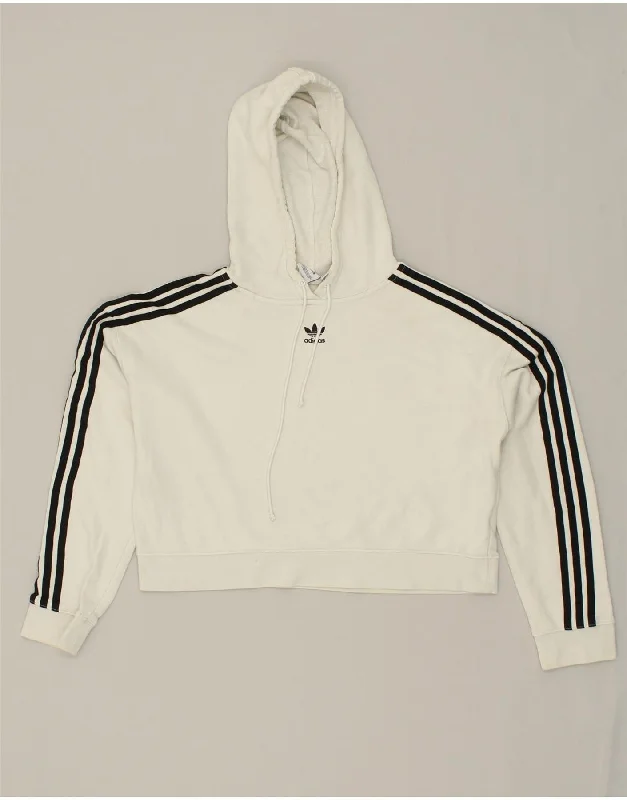 ADIDAS Womens Oversized Crop Hoodie Jumper UK 8 Small White Cotton Hoodie with Front Slit Layering Stylish ADIDAS Womens Oversized Crop Hoodie Jumper UK 8 Small White Cotton Hoodie with Front Slit Layering Stylish