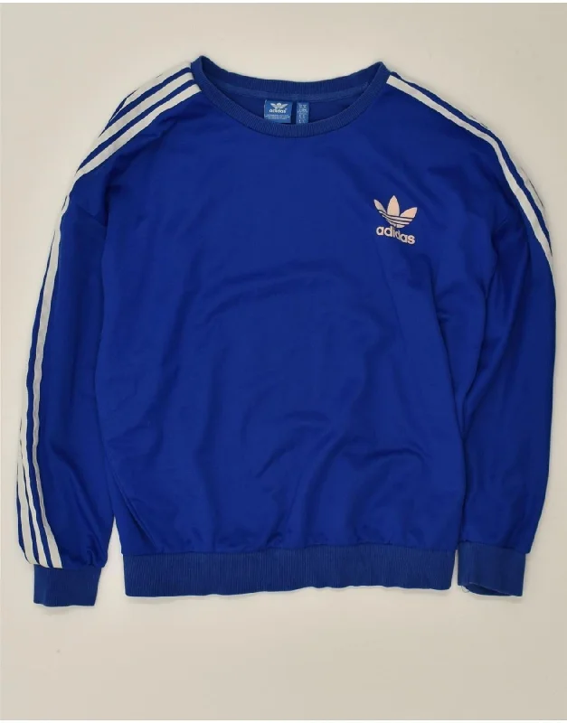 ADIDAS Womens Sweatshirt Jumper UK 14 Large Blue Cotton Hoodie with Toggle Buttons Decorative Unique