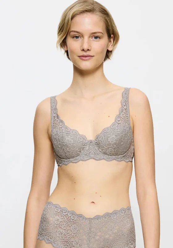 Triumph Amourette Wired Padded Bra, Grey Feminine Lace Bra