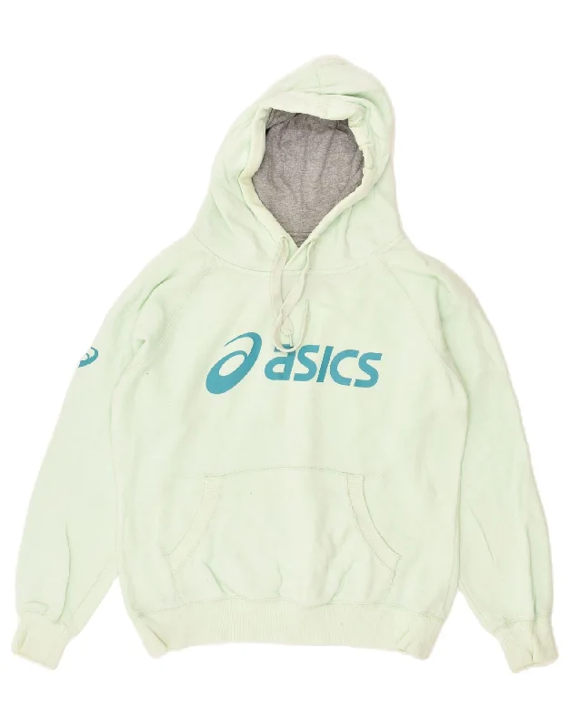 ASICS Womens Graphic Hoodie Jumper UK 14 Medium Green Cotton Hoodie with Cuffed Sleeves Snug Secure