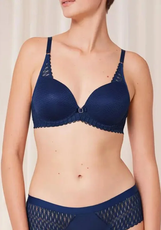 Triumph Aura Spotlight Wired Padded Bra, Navy Lace-Trimmed Bra