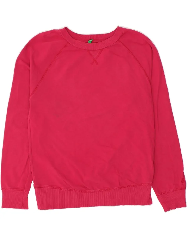 BENETTON Womens Sweatshirt Jumper UK 14 Medium Pink Cotton Hoodie with Fur Luxurious Winter