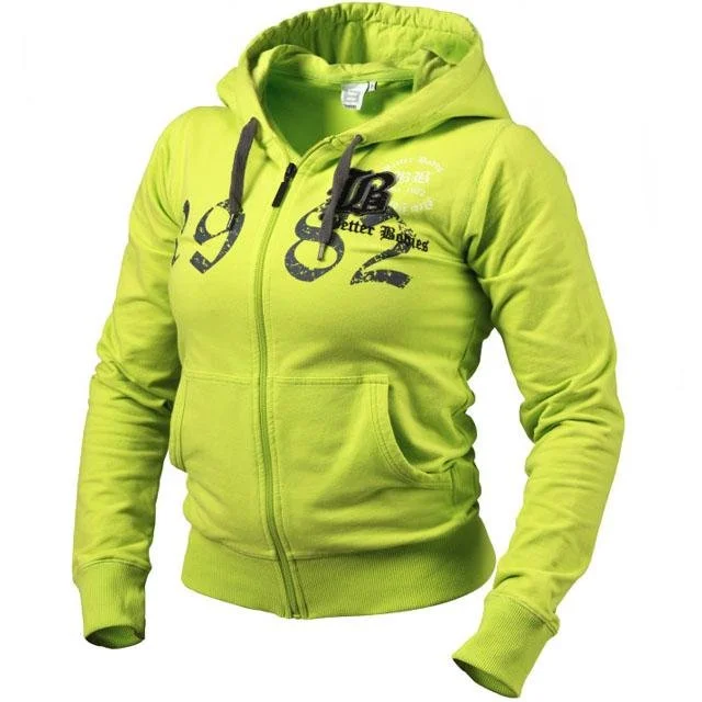 Better Bodies Fitted Soft Hoodie - Lime Hoodie with Cuffed Sleeves Snug Secure