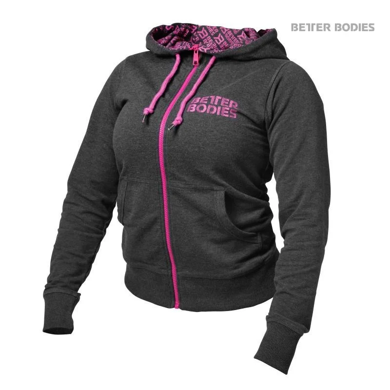 Better Bodies Soft Logo Hoodie - Antracite Melange-Pink Hoodie with Applique Textured Unique