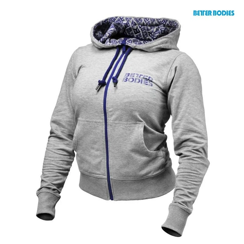 Better Bodies Soft Logo Hoodie - Greymelange Hoodie with Strings Custom Fit Adjustable