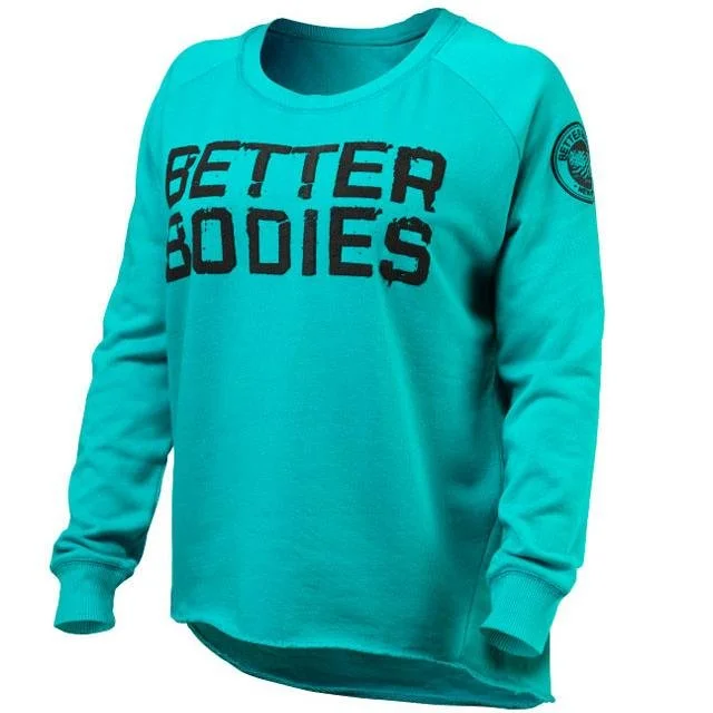 Better Bodies Wideneck Sweatshirt - Aqua Blue Hoodie with Contrast Stitching Detailed Premium