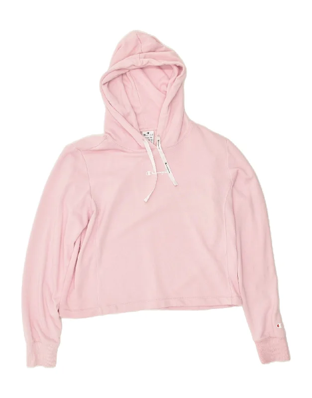 CHAMPION Womens Crop Hoodie Jumper UK 20 2XL Pink Cotton Hoodie with Back Slit Movement Comfort