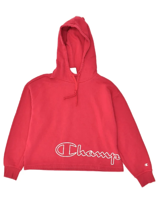 CHAMPION Womens Graphic Hoodie Jumper UK 14 Medium Pink Cotton Hoodie with Full-Zip Functional Layering CHAMPION Womens Graphic Hoodie Jumper UK 14 Medium Pink Cotton Hoodie with Full-Zip Functional Layering