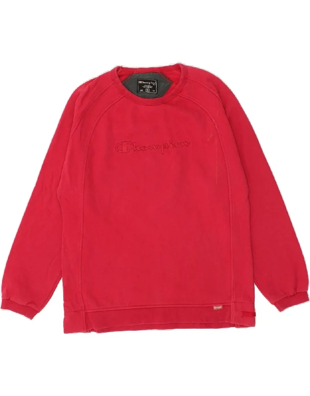 CHAMPION Womens Graphic Sweatshirt Jumper UK 10 Small Red Cotton Hoodie Fleece Lining Warmth