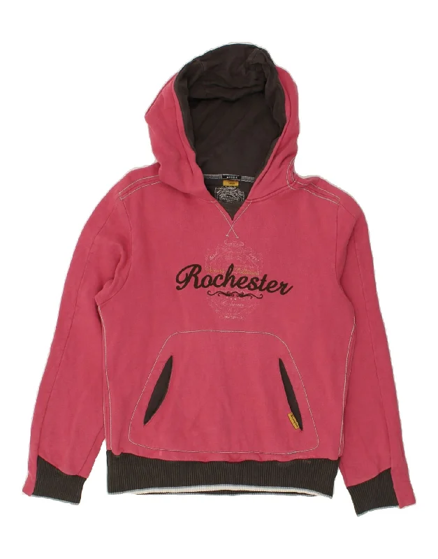 CHAMPION Womens Rochester Graphic Hoodie Jumper UK 16 Large Pink Cotton Hoodie with Bell Sleeves Flared Feminine