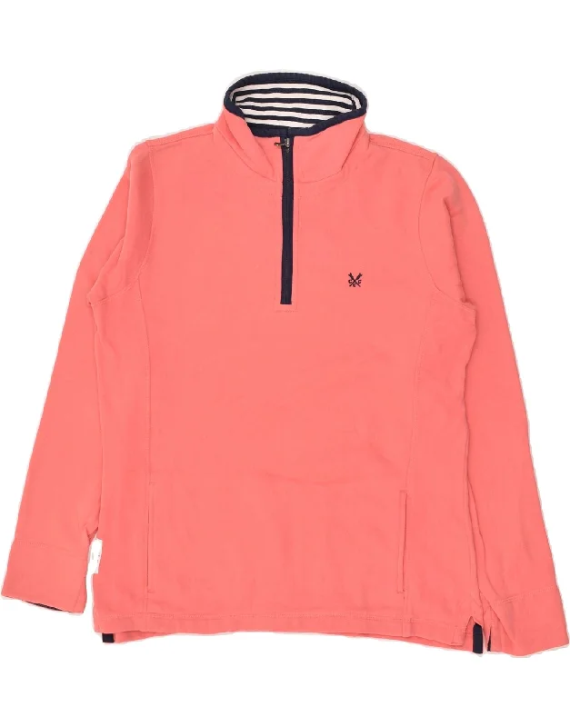 CREW CLOTHING Womens Zip Neck Sweatshirt Jumper UK 12 Medium Pink Cotton Hoodie with Raw Hem Edgy Unfinished CREW CLOTHING Womens Zip Neck Sweatshirt Jumper UK 12 Medium Pink Cotton Hoodie with Raw Hem Edgy Unfinished