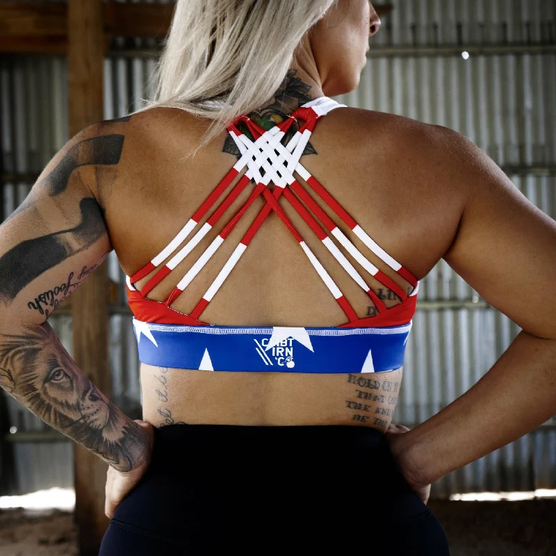 CROSS-STRAP ELITE TRAINING EDITION SPORTS BRA | American Flag Wireless Push-Up Bra