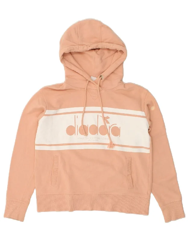 DIADORA Womens Graphic Hoodie Jumper UK 6 XS Beige Hoodie with Sequins Glamorous Eye-catching DIADORA Womens Graphic Hoodie Jumper UK 6 XS Beige Hoodie with Sequins Glamorous Eye-catching